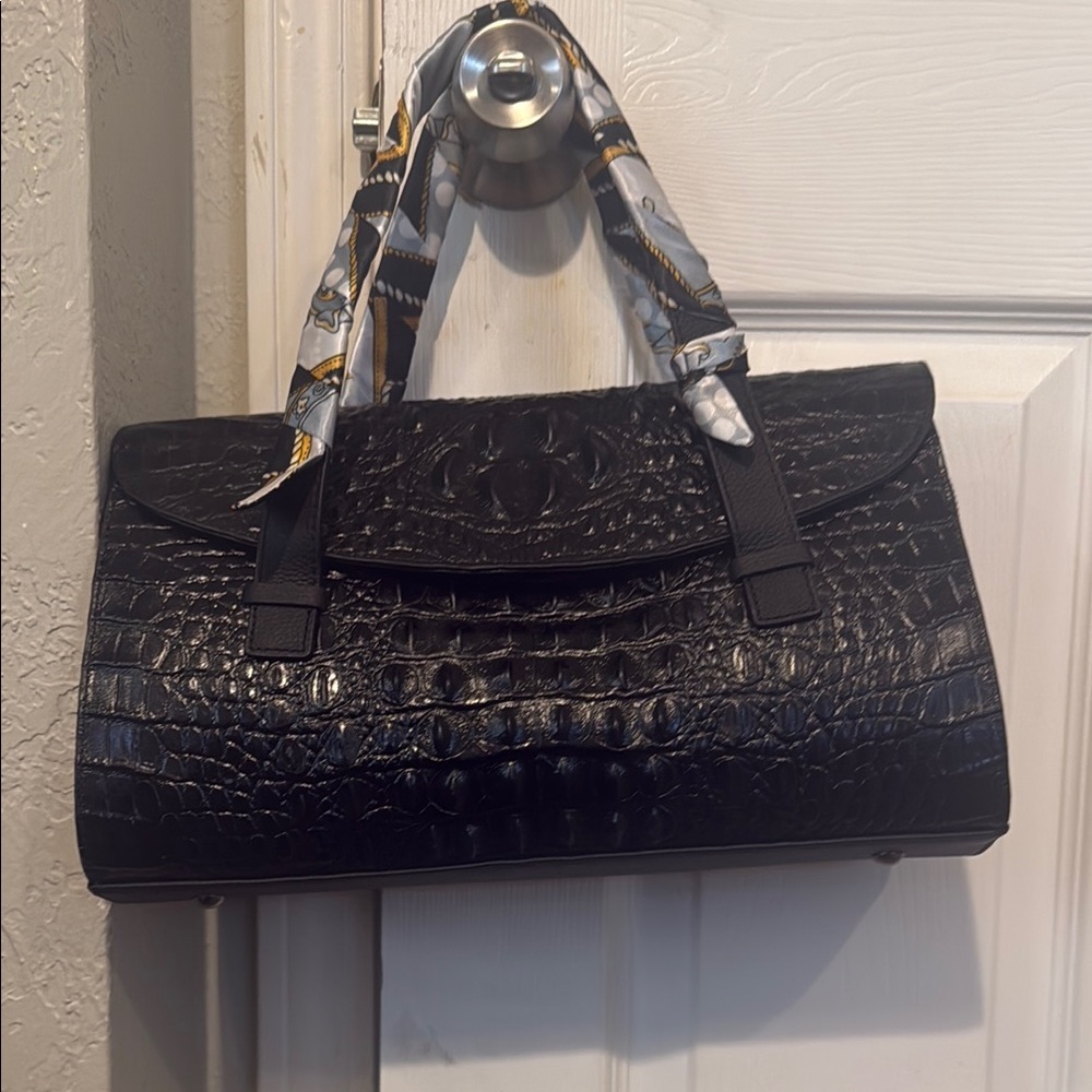 Black Crocodile Embossed Satchel